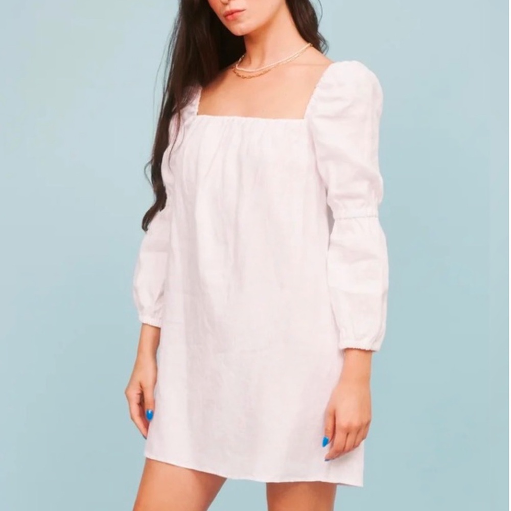 Reformation Jerri Linen Dress in White, Size Small